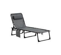 Bain de soleil transat pliable avec poignée - dossier inclinable multi-positions, pochette, tétière - acier époxy noir lacets élastiques textilène