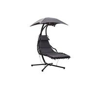 Bain de soleil transat suspendu avec pare-soleil et matelas design contemporain 190L x 115l x 190H cm acier polyester gris foncé noir
