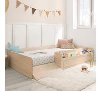 Bainba - Lit Montessori avec Rangement et Rampe 70x140 - Basique Bouleau - Lit Bas dès 18 Mois