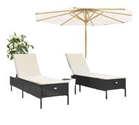vidaXL Bains de soleil avec coussins 2 pcs. noir poly rotin