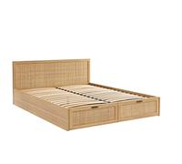 BAÏTA Cadre de lit à tiroirs Amana cannage rotin 160x200 sommier Inclus