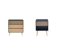 BAÏTA - Commode Capucine Noir et Effet chêne 78cm & Table de Chevet Capucine Noir et Effet chêne 40cm