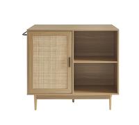 BAÏTA Ilot Central Amana Effet chêne et cannage rotin 100 cm