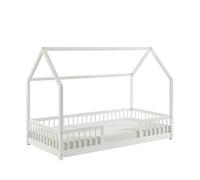 BAÏTA Lit cabane avec barrières Tiny pin Massif Blanc 90x190cm sommier Inclus