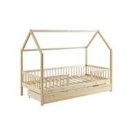 BAÏTA Lit enfent cabane Tiny pin Massif 90x190 sommier + tiroir Inclus