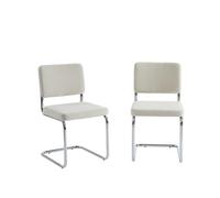 BAÏTA - Lot de 2 chaises Jack Velours côtelé écru Pieds métal chromé