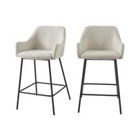 BAÏTA Lot de 2 tabourets de Bar NILS en Tissu Beige et Pieds en métal Noir