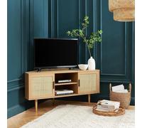 BAÏTA : Meuble TV en bois imitation chêne et rotin, avec 2 portes