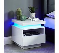 BAÏTA Table de Chevet Cosmos à LED Bleue, laqué Blanc