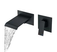 BAITUJIE Robinet Mitigeur Murale Lavabo Mélangeur Salle de Bain avec Cascade Bec Extra-large Robinet Encastré Une Poignée Noir