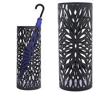 BAKAJI 8.05053E+12 Support en Fer Design Porte Ronde Couleur Noire avec décoration en Forme de pétales bac Anti-Goutte et Crochet parapluies Pliables, Métal, Unique