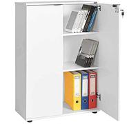 BAKAJI Armoire de Rangement 2 Portes - Meuble de Bureau - 3 étagères - pour Maison, Bureau, étude, Porte Carte, Porte-Documents - Blanc