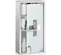 BAKAJI Armoire Porte-médicaments Armoire Murale de Premiers Secours en Acier Inoxydable et Verre satiné, Couleur Argent, avec Double e sécurité à Fermeture magnétique (60 x 30 x 12 cm)