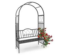 BAKAJI Banc 2 Places avec Arche de Jardin pour Plantes grimpantes en métal, tonnelle Grille pour Roses et Plantes Couleur Noire (115 x 59 x 203 cm)