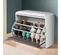 Bakaji Banc à Chaussures pour Gain de Place en Bois, avec Porte à Rabat, Triple Profondeur et Assise en Simili-Cuir, Dimensions 60 x 30 x 48 cm (Gris chêne)