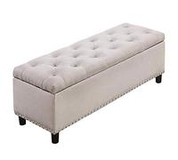 BAKAJI Banc de Rangement Repose-Pieds pour Chambre à Coucher, Banc avec Structure en Bois, revêtement en Tissu, Assise rembourrée, Couleur Beige, Dimensions : 121 x 42 x 43 cm