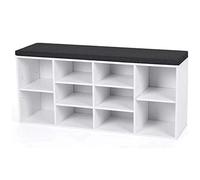 BAKAJI Banc étagère à Chaussures pour Maison Multifonction 10 étagères en Bois mélaminique, bibliothèque Banc avec Coussin en Cuir synthétique, Dimensions 104 x 29,5 x 49 cm (Blanc)