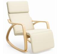 BAKAJI Beige Chaise à Bascule Fauteuil Relax Coton Dossier et Repose-Pieds Réglable, Bois, Standard