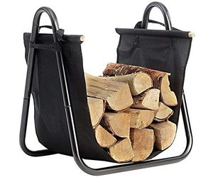 Bakaji Berceau à bûches en métal avec panier porte-bois en tissu Oxford d'intérieur, pour cheminée, cheminée, poêle design moderne, couleur noire, dimensions 40 x 45 x 32 cm (Design 2)