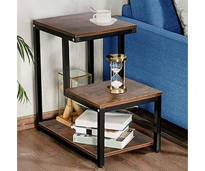 BAKAJI Bibliothèque Basse étagère à 3 étages en métal et Bois MDF, Table Basse latérale, canapé, Design Moderne, Industriel, pour Salon, Salon, Maison ou Bureau, 60 x 60 x 35 cm