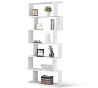BAKAJI Bibliothèque Étagère à 6 étagères en Bois Design Zig Zag Moderne pour Salon, Maison ou Bureau, Dimensions 80 x 24 x 190 cm (Blanc)