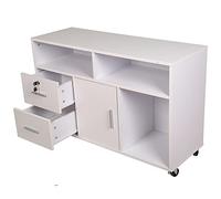 BAKAJI Blanc Meuble Porte-imprimante 3 étagères 2 tiroirs avec ois d'ingénierie, Standard