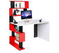 BAKAJI Bureau avec 2 étagères, 7 étagères, Table de Travail, pour PC, Ordinateur, Structure et Plan en Bois MDF, ameublement, Maison, Bureau, Chambre, Design Moderne, 120 x 60 x 148 cm (Rouge)