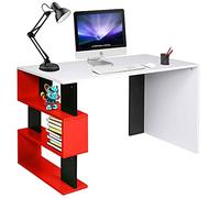 BAKAJI Bureau avec bibliothèque 3 étagères, table de travail, porte ordinateur, structure et plateau en bois, MDF, décoration maison, bureau, chambre design moderne, dimensions 120 x 60 x 75 cm (rouge