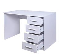 BAKAJI Bureau avec Commode 4 tiroirs Table de Travail Porte Ordinateur en Bois MDF décoration Maison Bureau Chambre Design Moderne Dimensions 110 x 56 x 73 cm (Blanc)