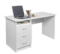 BAKAJI Bureau avec Commode à 3 tiroirs + étagère Ouverte Table de Travail Porte Ordinateur en Bois MDF décoration Maison Bureau Chambre Design Moderne Dimensions 120 x 51 x 72 cm (Blanc)