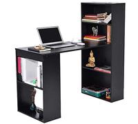 Bakaji Bureau avec Double bibliothèque 2 + 4 Compartiments, Table de Travail, Porte PC, Ordinateur en Bois mélamine, Meuble, Maison, Bureau, Chambre, Dimensions 120 x 55 x 120 cm (Noir)