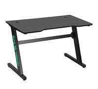 BAKAJI Bureau Gaming Porte-PC avec lumières LED RGB Changement de Couleur Structure Métal Plateau Bois Texture Fibre de Carbone avec Tapis Souris Mousepad Inclus 120 x 60 x 73 cm Jeu Online