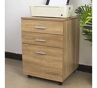 BAKAJI Caisson de Bureau 3 tiroirs, Meuble de Rangement pour Dossier, Placard de Rangement Mobile, avec 4 roulettes, Stable, Style Classique, Commode Bureau Bois MDF, Meuble imprimante, Chêne