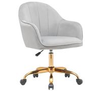 BAKAJI Chaise de Bureau en Velours avec Base dorée de 55 cm, Rembourrage Extra Doux et Shabby Chic, Fauteuil de Bureau Ergonomique avec réglage Hauteur au gaz 95-105 cm (Gris)
