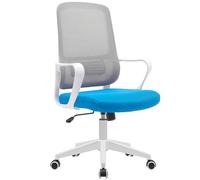BAKAJI Chaise de Bureau Ergonomique avec roulettes pivotantes Anti-Rayures, Dossier en Tissu Respirant et Support Lombaire, Fauteuil d'étude Bureau réglage Hauteur gaz 98-108 cm (Bleu/Gris)