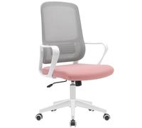 BAKAJI Chaise de Bureau Ergonomique avec roulettes pivotantes Anti-Rayures, Dossier en Tissu Respirant et Support Lombaire, Fauteuil d'étude Bureau réglage Hauteur gaz 98-108 cm (Rose et Gris)