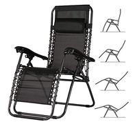 BAKAJI Chaise gravité zéro Chaise de Jardin Fauteuil Relax Pliable Gain de Place Tubulaires en Acier 22 mm inclinable Tissu en Texilene Respirant, mer Plage Piscine mobilier extérieur (Noir)