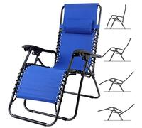 BAKAJI Chaise Longue Transat Jardin Plein Air, Transat de Plage Pliable, Bain de Soleil avec Repose-tête, d’accoudoirs Réglables, Chaise de Camping Gravité Zéro en Oxford (Bleu)