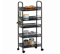 BAKAJI Chariot à Chariot Multi-Usage Mobile de Rangement pour espaces étroits Fin et Confortable, Peu encombrant, Cuisine, Salle de Bain, Bureau, décoration intérieure, 5 étagères, Noir