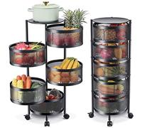 BAKAJI Chariot à roulettes de Cuisine en métal avec 5 étagères à Panier ouvrables et 4 roulettes pivotantes à 360 degrés Trolley Gain de Place, décoration de Maison, Cuisine, Dimensions 85 x 30 cm,
