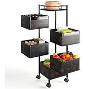 BAKAJI Chariot à roulettes de Cuisine en métal avec 5 étagères à Panier ouvrables et 4 roulettes pivotantes à 360 degrés Trolley Gain de Place, décoration de Maison, Cuisine, Dimensions 85 x 26 cm,