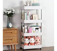 BAKAJI Chariot à roulettes Multi-usages pour Meubles, espaces, étroits, Fin et Confortable, Peu encombrant, Cuisine, Salle de Bain, Bureau, décoration intérieure, 4 étagères, Blanc (40 x 23 x 85 cm)