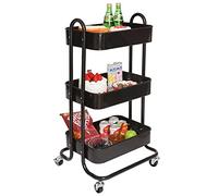 BAKAJI Chariot de cuisine en métal à 3 étagères, style industriel fin avec 4 roues pivotantes, chariot de rangement idéal pour cuisine, salle de bain, design peu encombrant, 46 x 40 x 84 cm (Noir)