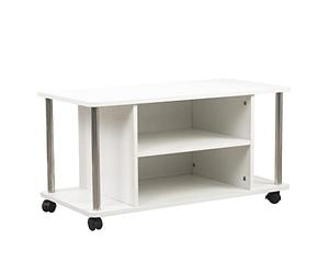 BAKAJI Chariot de Porte TV Blanc avec 4 Roues Meuble Horizontal Bas pour télévision en Bois MDF Chariot Table Basse Moderne Design mobilier avec étagères étagères de Rangement Fonctionnel