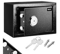 BAKAJI Coffre-fort de sécurité en acier avec ouble serrure, boîte mécanique anti-effraction, résistante au feu avec 2 boulons pour fixation murale 23 x 17 x 17,3 cm
