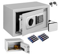 BAKAJI Coffre-fort électronique de sécurité avec boîte de batterie externe, boîte à valeurs et documents anti-effraction pour maison, hôtel, installation murale ou indépendante, 31 x 20 x 20 cm (gris)