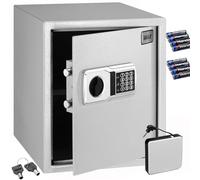 BAKAJI Coffre-fort électronique de sécurité avec boîte de batterie externe, boîte à valeurs et documents anti-effraction pour maison, hôtel, armoire murale ou indépendante, 40 x 35 x 40 cm (gris)