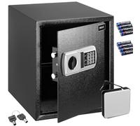 BAKAJI Coffre-fort électronique de sécurité avec boîte de batterie externe, boîte à valeurs et documents anti-effraction pour maison, hôtel, armoire murale ou indépendante, 40 x 35 x 40 cm (Noir)