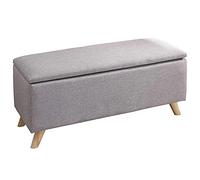 BAKAJI Coffre Pouf de Rangement Repose-Pieds pour Chambre à Coucher, Banc en Bois, revêtement en Tissu Hopsack Assise ouvrable rembourrée 103 x 40 x 44,5 cm (Gris Clair)