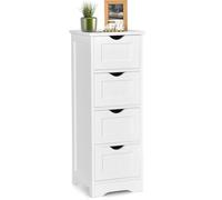 BAKAJI Commode Armoire de Rangement 4 tiroirs Amovibles en Bois MDF Blanc Ligne Shabby Gain de Place pour Salle de Bain Chambre (30 x 30 x 82 cm)